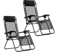 2 Tumbonas Plegables de Exterior para Jardín, Playa, Piscina y Terraza - Sillas Gravedad Zero, Inclinables, de Acero INOX Ligero, Tejido Oxford con Reposacabezas (Negro, Pack 2)