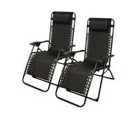 2 Tumbonas Reclinable para Camping y Jardín 112 x 65 x 84 cm Tumbona Negra o Gris + Almohada Silla Gravedad Cero Playa Verano Piscina Banquetas para Salón Jardín Balcón
