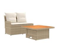 vidaXL Sofá con reposabrazos de jardín con mesa plegable, 2 unidades, color beige y crema