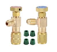 2 uds válvula de seguridad líquida R410A R22 refrigerante de aire acondicionado 1/4 adaptador de seguridad válvula de carga de refrigerante para SAE 1/4 macho a SAE 1/4 hembra adaptador de seguridad v