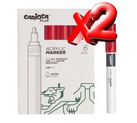 2 Unidades Carioca Plus Pack de 6 Marcadores Acrilicos - Punta 2mm - Color Rojo