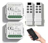 2 unidades de módulo de interruptor inteligente RF WIFI para persianas con control remoto RF de 433 MHz, adecuado para persianas, cortinas enrollables, toldos. Compatible con Alexa/Google Home