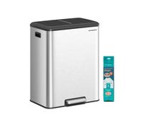 SONGMICS Papelera de Cocina, 2 x 30 L Cubo Doble para Reciclaje y Basura, Cubos Interiores, Acero Inoxidable, Tapa de Cierre Suave, Pedal Ancho y Robusto, Plata Metálico LTB556E01
