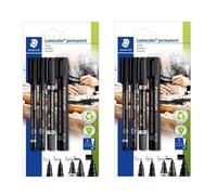 2 x Staedtler Lumocolor Permanent 60 BK Juego de 4 rotuladores permanentes con diferentes puntas. 8 ROTULADORES