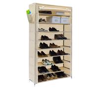 2 x Zapatero VALENTIN, estante alto para zapatos con revestimiento de tela, 9 compartimentos, armario de tela, dimensiones: 161 x 88 x 30 cm, color beige