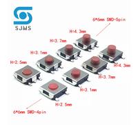 20/100 unids/lote 6*6*2,5/3,1/3,7/4,3mm interruptor SMD 4/5 pines pies Micro interruptor táctil interruptores de botón rojo 6X6 interruptor táctil 20PCS 6x6x5 MM
