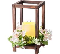 20 faroles de madera para centros de mesa de boda, con 60 piezas: incluye 20 faroles de madera para velas, 20 velas LED sin llama y 20 guirnaldas de flores color champán para decorar mesas de boda, fi
