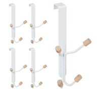 20 ganchos para puerta, estilo escandinavo, con cuatro ganchos, para puerta, perchero de hierro y madera, dimensiones (alto x ancho x profundidad): 19 x 9 x 8 cm, color blanco/natural