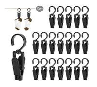 20 Grandes Pinzas Toalla Playa con Gancho,Clips de Plástico Rotación de 360 Grados,Pinza para Ropa,Botas,Sombrero,Cortinas (Negro)