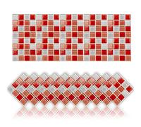 20 Piezas Adhesivos para Azulejos de Baño y Cocina Adhesivos de Mosaico para Suelos y Paredes Adhesivo de PVC impermeable Azulejos DIY Para Cocina Baño Decoración del Hogar (20x20cm,Rojo)