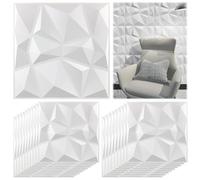20 Piezas Panel de Pared de 3D Diamante 30 x 30 cm para Decoración de Paneles Decorativos en Blanco, Revestimiento de Paredes PVC, Resistentes al Agua, Resistentes al Calor, Inodoros, Blancos Mate