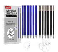 20 recambios borrables, compatibles con Legami compatibles con Legami Bee y Legami Milano, punta de 0,7 mm, recambio para bolígrafos borrables (10 azul, 10 negros)