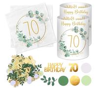 20 Servilletas + 12 Portavelas + 100 Confeti Para 70 Cumpleaños - Decoración Mesa Verde Eucalipto 70 Años - Regalos Para Mujer Hombre