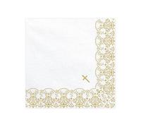 20 servilletas de 33 x 33 cm, color blanco con adornos dorados, comunión, confirmación, bautizo