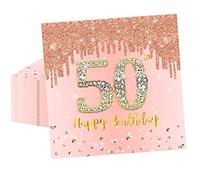 20 servilletas de 50 cumpleaños color oro rosa, servilletas de oro rosa para mujer, juego de vajilla de papel para decoración de 50 cumpleaños para ella, regalos de cumpleaños, decoración de fiesta de