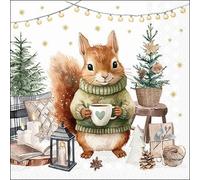 20 servilletas de invierno con ardillas en un ambiente acogedor como decoración de mesa. Servilletas de papel con motivo. También para decoupage y técnica de servilletas 33 x 33 cm