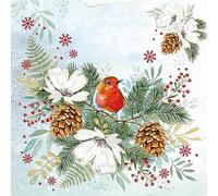 20 servilletas de Navidad con diseño de petirrojos en invierno como decoración de mesa. Servilletas de papel con diseño. También para decoupage y decoupage y decoupage (33 x 33 cm)