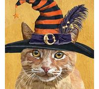 20 servilletas de papel con diseño de gato con sombrero de bruja para decoración de mesa. Servilletas de papel con diseño. También para decoupage y decoupage (33 x 33 cm)