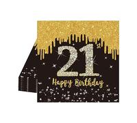 20 servilletas de papel negro y dorado para fiestas, decoración de mesa, 21 cumpleaños, servilletas de papel de para hombre, mujer, cumpleaños, fiestas, accesorios de fiesta sobre el tema