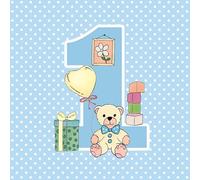 20 servilletas de primer cumpleaños con osito de peluche azul, para baby shower, 1 cumpleaños, servilletas de papel, decoupage, decoración de mesa, 33 x 33 cm