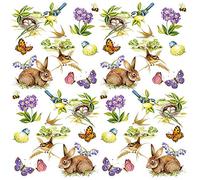 20 servilletas pequeñas de Pascua | conejos | flores | mariposas | pájaros 33 x 33 cm