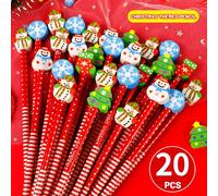 20 unids/lote lápiz de Navidad Kawaii lindo lápiz de cabeza de Erazer de dibujos animados regalos de navidad suministros escolares boceto escribir dibujar papelería 20 Piezas Surtidas