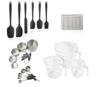 20 Utensilios de Cocina, 5 Cucharas Medidoras y 5 Tazas Medidoras de Acero Inoxidable, 3 Vasos medidores, 6 Espatulas de Silicona, 1 Tabla De Conversion de Medidas, Kit para Reposteria, Cocina.