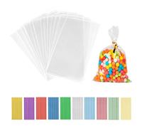 200 bolsas de celofán, 25 x 15 cm, bolsas transparentes para rellenar, bolsas transparentes con 200 cintas metálicas para caramelos, galletas, pan, frutas, etc. Perfecto para fiestas de regalo