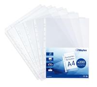 200 fundas de plástico perforadas gruesas A4 lisas para uso intensivo, protectores de documentos transparentes de alta capacidad de 70 micras de polipropileno brillante antiestático para archivador