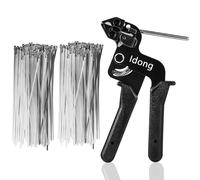 200 piezas bridas de cable de acero inoxidable y pistola de sujeción de metal, herramienta de fijación de cremallera con cremallera, pistola de corbata de metal