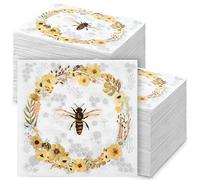 200 servilletas de papel de 2 capas decorativas desechables con corona de flores silvestres de abeja, servilletas de cóctel para el hogar, cena, almuerzo, boda, té, fiesta, baby shower