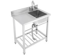 201 Fregadero de cocina independiente de acero inoxidable, fregadero de cocina con encimera y patas ajustables, 80 x 55 x 84 cm, fregadero profundo (35 x 35 x 20 cm) - 1 fregadero para garaje