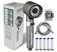 2025 nuevo cabezal de ducha ion con filtro de mano, turbocompresor con múltiples modos de pulverización, interruptor de encendido/apagado de filtro incorporado Juego de ducha con 5 filtros