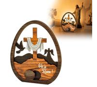 2026 Juego de tumba de Pascua de madera vacía con decoración de Pascua, escena de resurrección, adorno para escritorio/escritorio (beis, 15 x 14 cm)