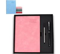 2027 Minimalist Daily Planner Notebook (Pink,Set) | A5 Daily Planner Journal with PU Leather Cover, 320 Pages, Lay Flat Design for Work, Study and Personal Organization