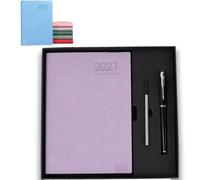 2027 Minimalist Daily Planner Notebook (Purple,Set) | A5 Daily Planner Journal with PU Leather Cover, 320 Pages, Lay Flat Design for Work, Study and Personal Organization
