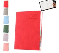 2027 Minimalist Daily Planner Notebook (Red,PCS) | A5 Daily Planner Journal with PU Leather Cover, 320 Pages, Lay Flat Design for Work, Study and Personal Organization