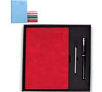 2027 Minimalist Daily Planner Notebook (Red,Set) | A5 Daily Planner Journal with PU Leather Cover, 320 Pages, Lay Flat Design for Work, Study and Personal Organization