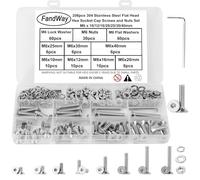 206 Piezas Juego de Tornillo y Tuercas y Arandelas, M6 Tornillos Hexagonal Cabeza Avellanados, Plana Tornillos de Máquina Cabeza Allen, DIN 7991 Métricos Rosca Completa Acero inox 304 con 1 llave.