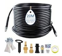 20M Kit de Manguera para Limpiar Tuberías,Desatascador Karcher compatible con Karcher K2-K7, Lavor, Bosch, 400 Bar/5800 PSI,Kit de Limpieza de Manguera de Drenaje con 2 Boquillas y 3 Adaptadores