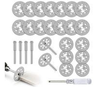 20Pcs Mini Discos de Corte de Diamante 22mm para Dremel con 3mm Vástago | Hoja de Corte de Sierra Circular con 4* Vástago + 1* Destornillador para Herramientas Rotativas, Piedra, Cerámica, Vidrio
