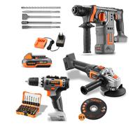 20V Akku PowerTool-Bundle mit Winkelschleifer, Akkuschrauber & Bohrhammer
