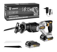 20V Sierra Sable Inalámbrica, DEKOPRO Sierra Sable Batería con 2,0Ah Batería y 2 Hojas de Sierra, 0-3200 SPM, Luces LED, Cambio de Hoja sin Herramientas, Para Cortar Madera y metal