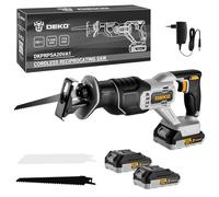 20V Sierra Sable Inalámbrica, DEKOPRO Sierra Sable Batería con 2 baterías de 2,0 Ah y 2 hojas de sierra, 0-3200 SPM, luz LED, Cambio de Hoja sin Herramientas, Para Cortar Madera y metal