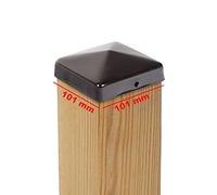 20x Tapa para Poste Pirámide 101x101 mm - Sombrerete para Postes de Madera 100x100 mm - Acero Revestido en Polvo Negro - Protector de Postes para Vallas y Jardín - Con 2 Agujeros de Fijación