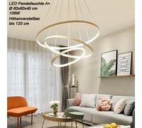 2130White-3: Lámpara colgante LED blanca, dimensiones 80x60x40 cm, modelo Eurotondisplay, referencia 2130-3. Incluye anillos LED y mando a distancia para ajustar el color y la intensidad de la luz
