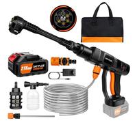 21V 45 Bar/652 PSI Hidrolimpiadora sin Cable, Hidrolimpiadora portátil con batería de 3.0Ah,Boquilla Ajustable 6 en 1,Manguera de 16.4FT Limpiadora a presión para Coche/Suelo/jardín Limpieza y riego