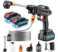 21V Hidrolimpiadora Bateria, 62Bar/870PSI, 4.5L/min, 6 en 1 Boquilla con 5M Manguera y 2 Boquillas, 2×3.0Ah Baterías, Alcance 10m, Pistola de Agua a Presión para Coche Patio Jardín Limpieza Suelos