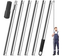 220cm Barra Telescópica con Mango PP & Adaptador Cónico, Poste Telescópico Acero Inoxidable, Pértiga Canalones Extensión 6 Segmentos para Pintar Ventanas, Palo Limpieza Extensible para Rodillo Pintura