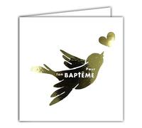 22244 Tarjeta cuadrada Felicitaciones por tu bautismo Pájaro Pájaro de la Paz Amor Corazón de Oro Oro Brillante Regalo para Bebé Niño Niño Niña - Con Sobre blanco 15 x 15 cm - Fabricado en Francia